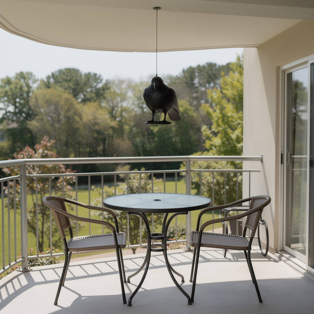 Rabenattrappe Balkon hängend